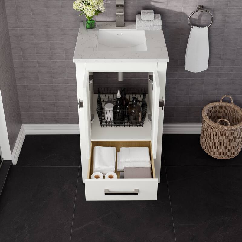 Eviva London 20" x 18" White Transitional Bathroom Vanity w/ White Carrara Quartz Top
