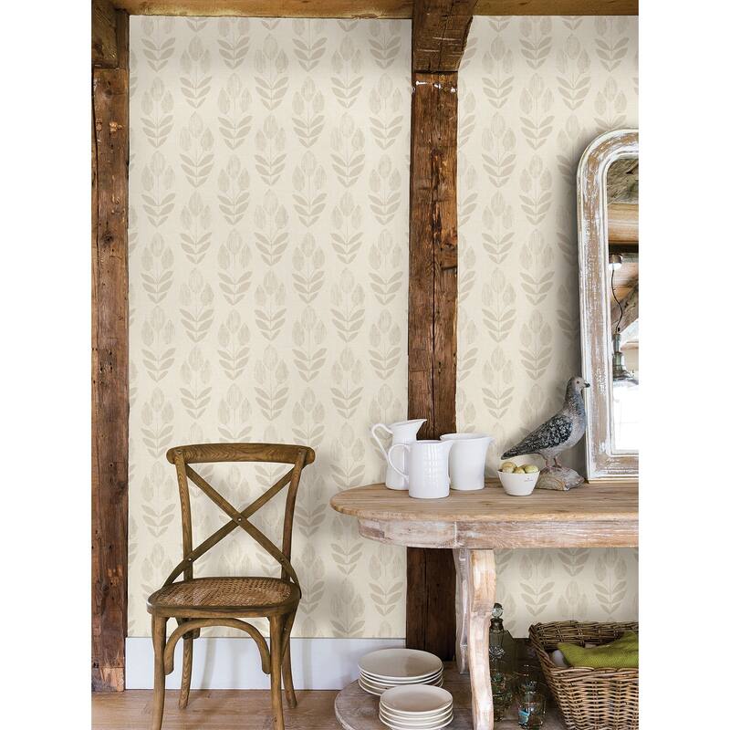 NuWallpaper Cream Folk Tulip Peel & Stick Wallpaper - 216 x 20.5 x 0.025