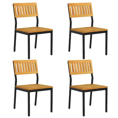 Gymax Dining Chair Set of 4 Modern Patio Chairs/Acacia Wood Backrest