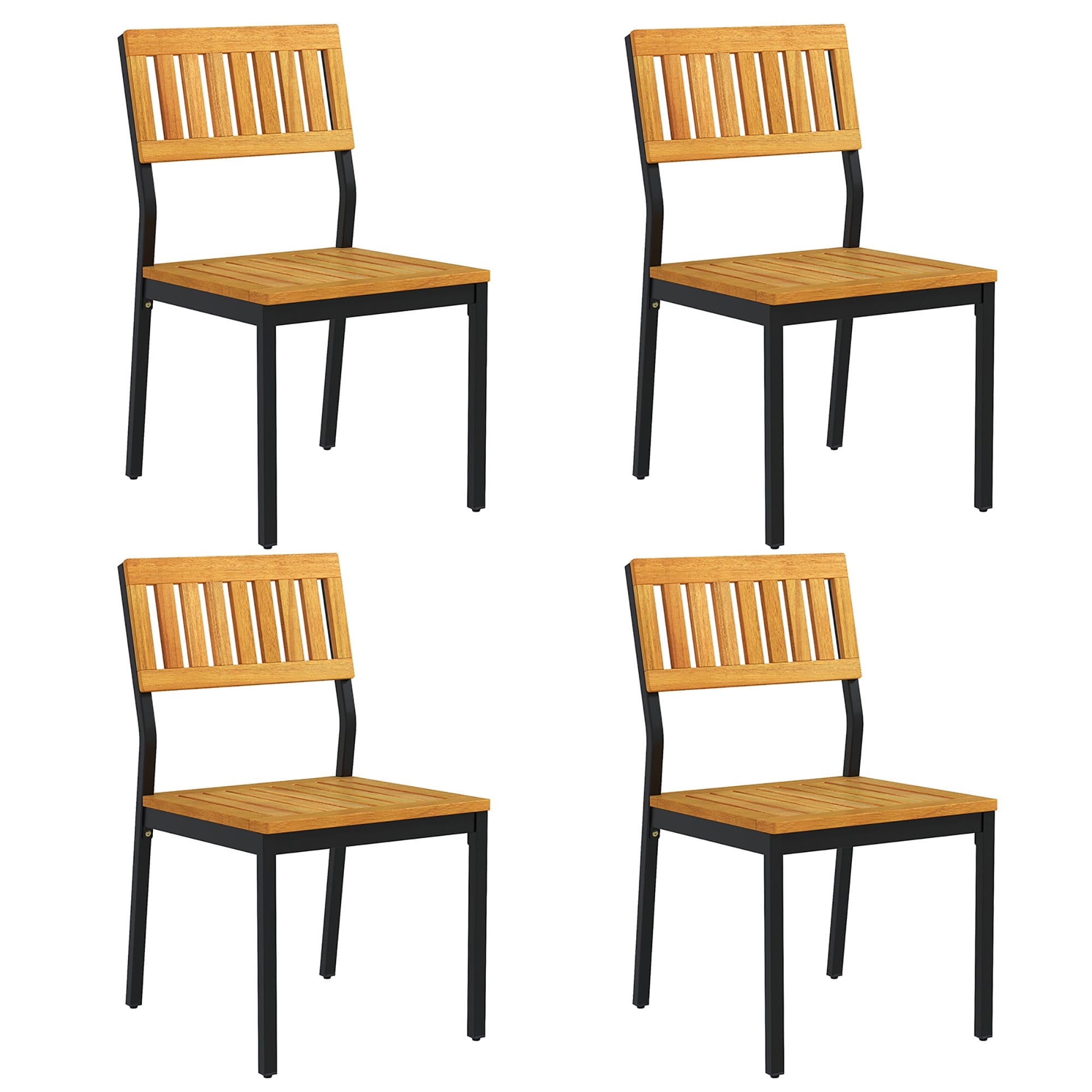 Gymax Dining Chair Set of 4 Modern Patio Chairs/Acacia Wood Backrest