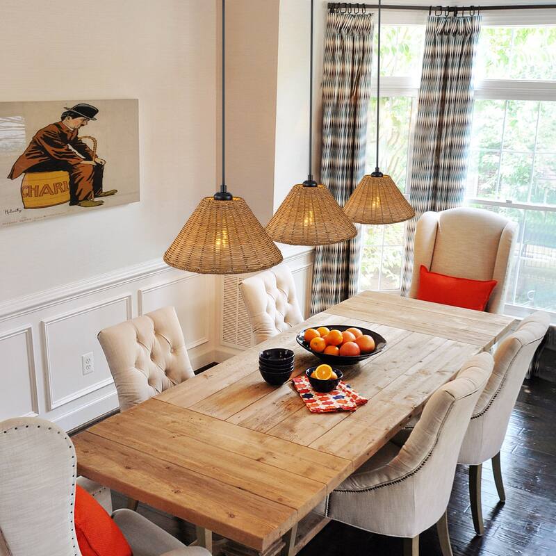 1-Light Farmhouse Straw Hat Hand Woven Chandelier with Natural Rattan Shade