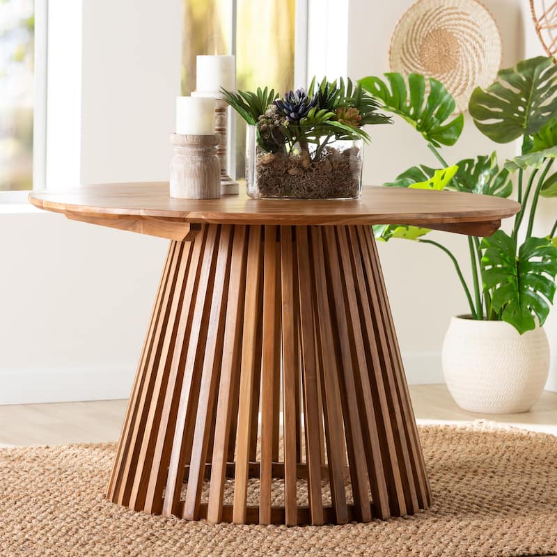 Caribic Modern Slatted Acacia Wood Dining Table - Brown