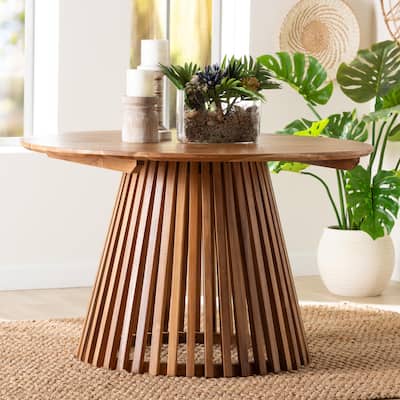 Caribic Modern Slatted Acacia Wood Dining Table - Brown