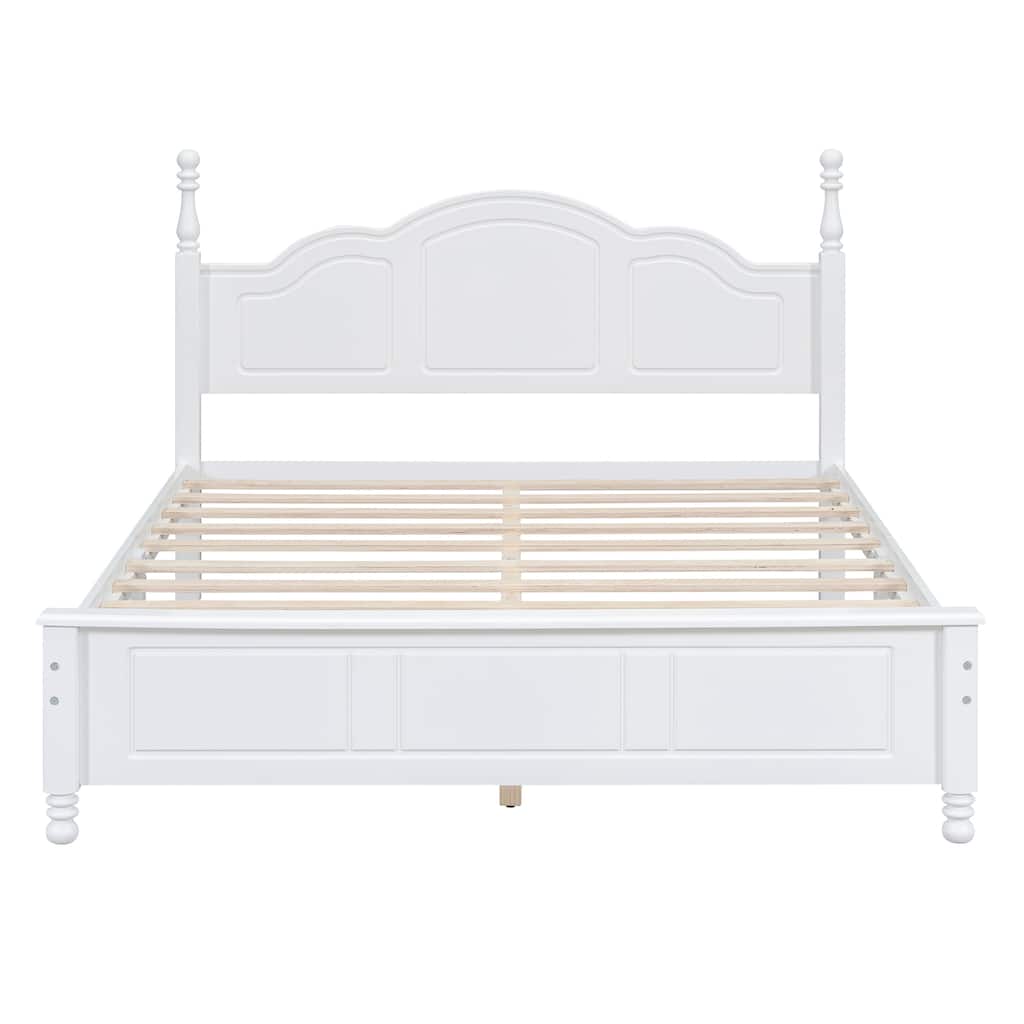 Queen Size Retro Wood Platform Bed Frame with Wooden Slat Support, No Box Spring Needed, Sturdy Pine Construction
