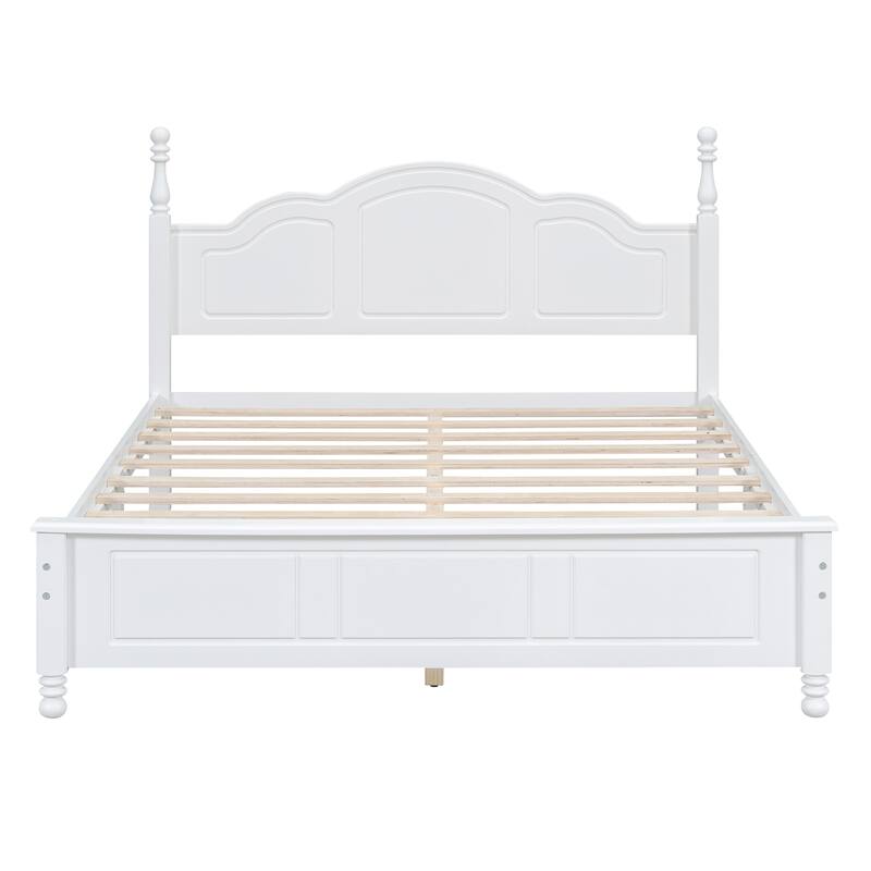 Retro Wood Platform Bed Frame with Stylish Headboard and Solid Wooden Slat Support