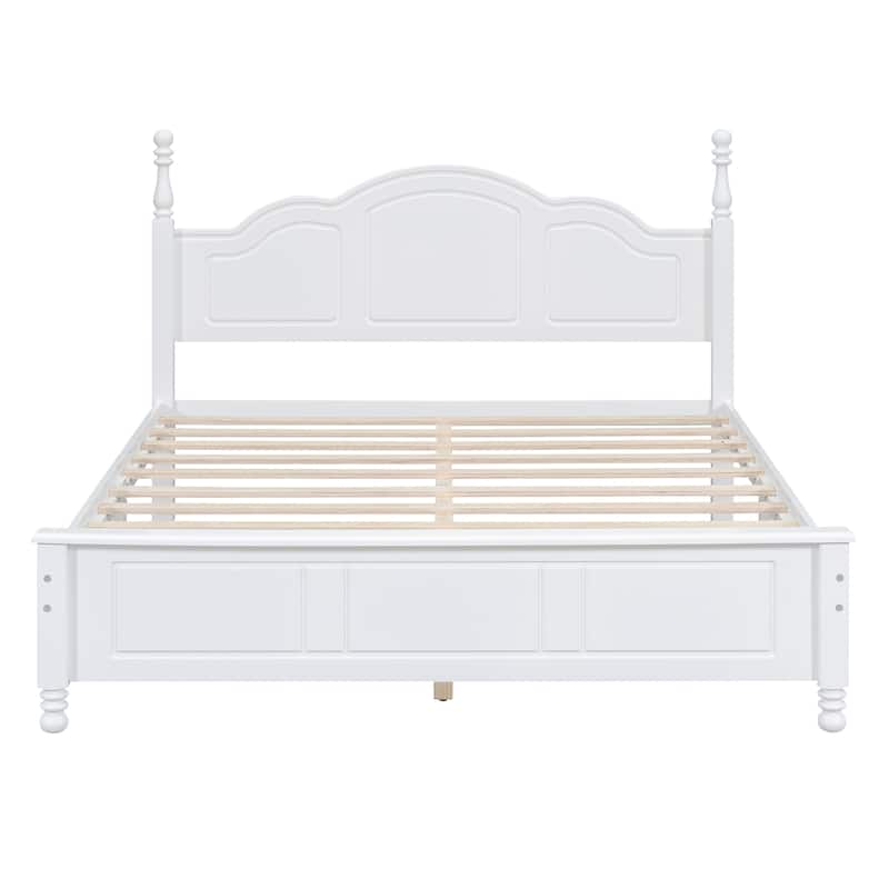 Retro Pine Platform Bed with Headboard & Slats