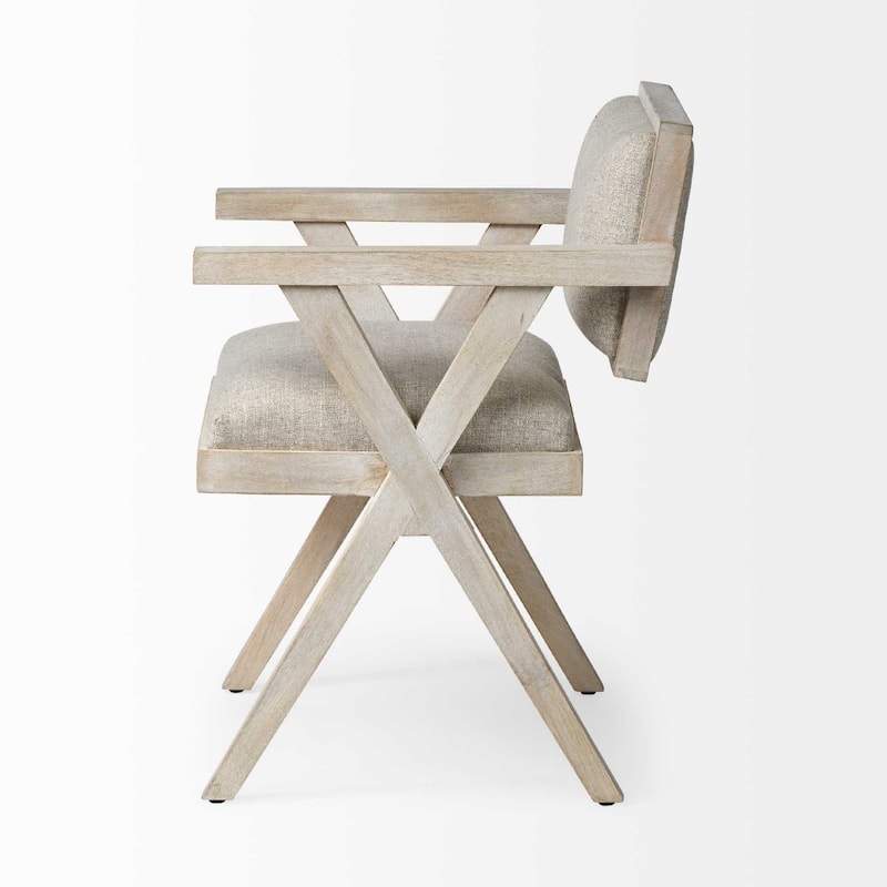 Modern Cream Upholstered Dining Armchair with Open Back and Solid Wood Legs for Dining Room - 31.5”H x 22”W x 23”D