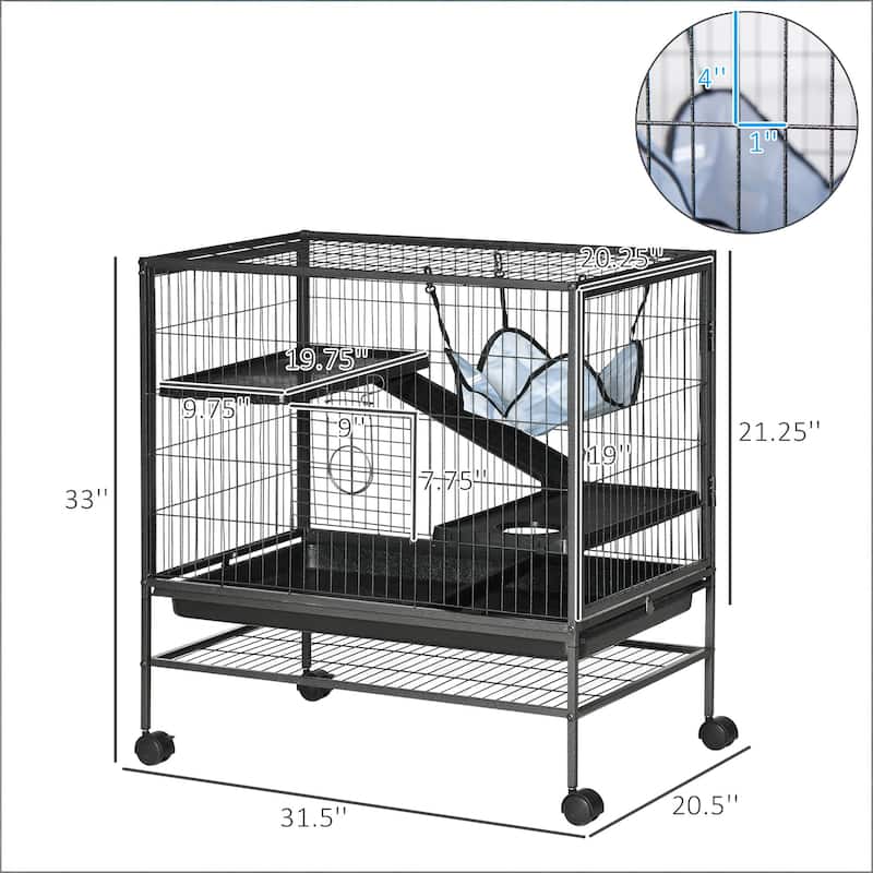 Pet House,Small Animal Hutch Cage,Small Pet Hutch with Wheels is designed for convenient cleaning - Black,Silver