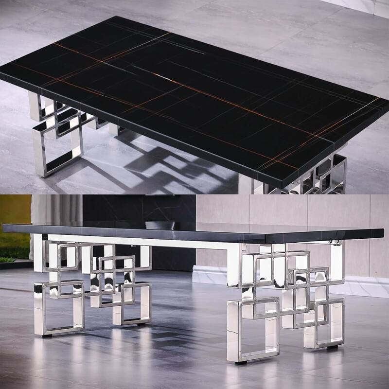 Faux Marble Coffee Table with Metal Legs for Living Room Office