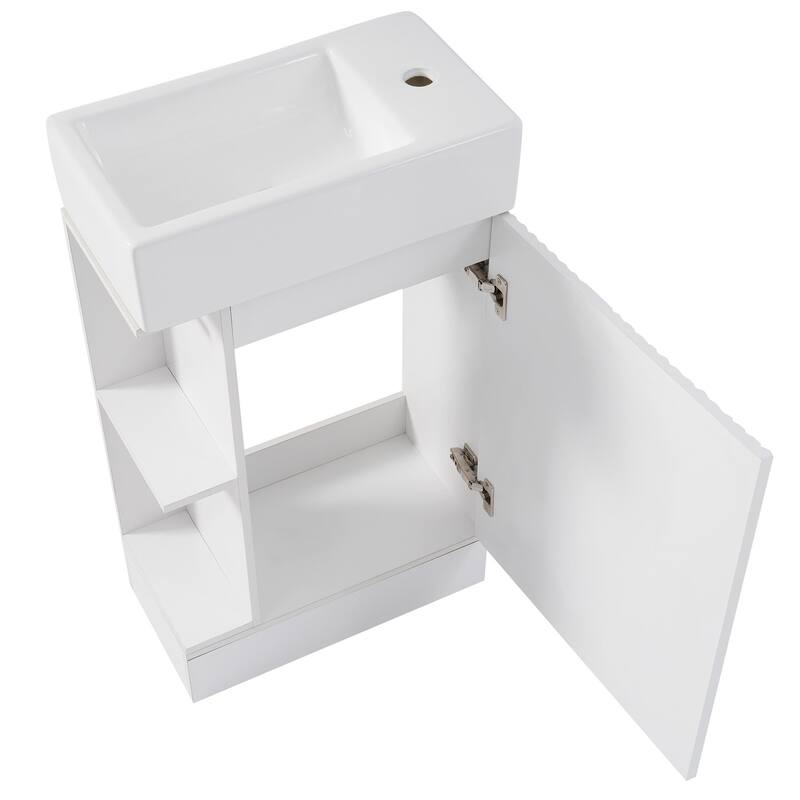 18.6" Bathroom Small Vanity Cabinet with Ceramic Sink, 2-Tier Shelf