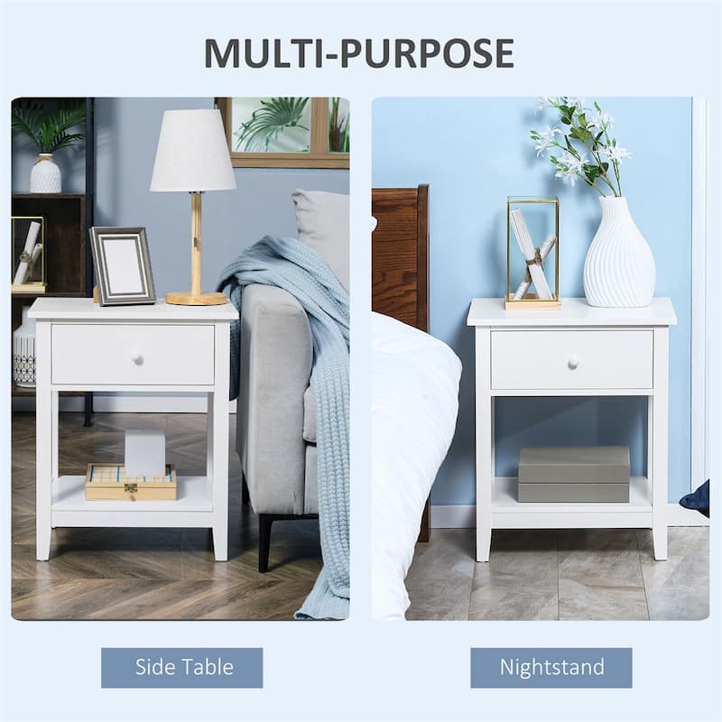 Modern Beside Table with Drawer and Storage Shelf