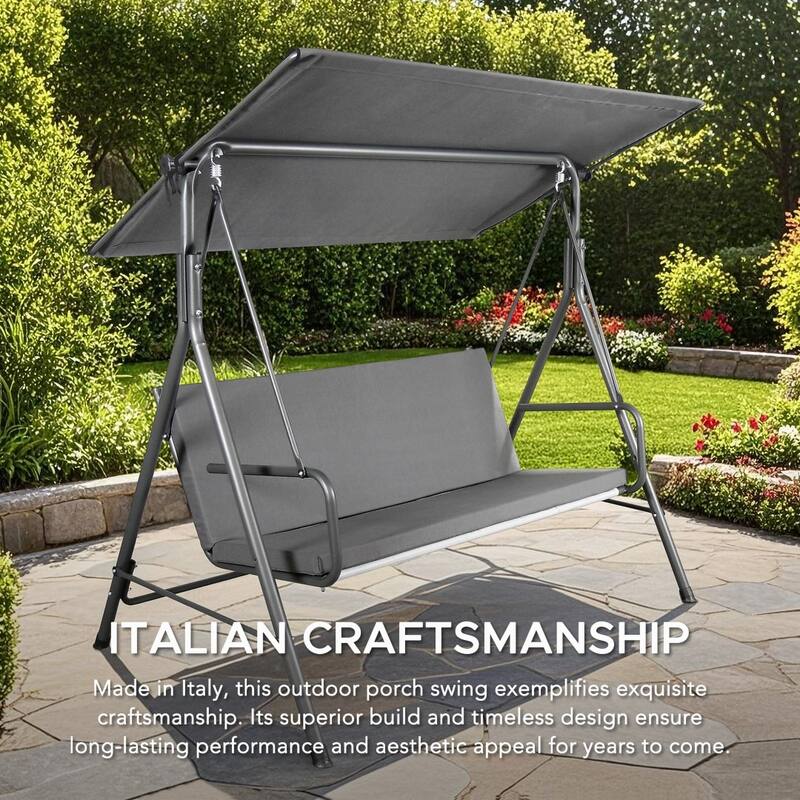 Sunjoy 2 Seat Outdoor Porch Swing with Adjustable Canopy Cushion for Patio Garden Backyard Made in Italy