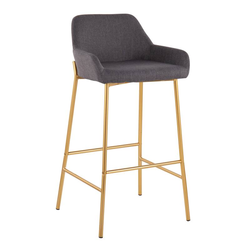 Silver Orchid Galotti Gold Fixed-Height Upholstered Bar Stool - Set of 2 - Counter Height - Gold Metal, Charcoal Fabric - Set of 2