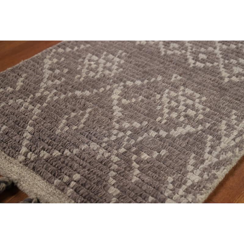 Brown Moroccan Indian Accent Rug Handmade Wool Carpet - 2'0"x 3'0"