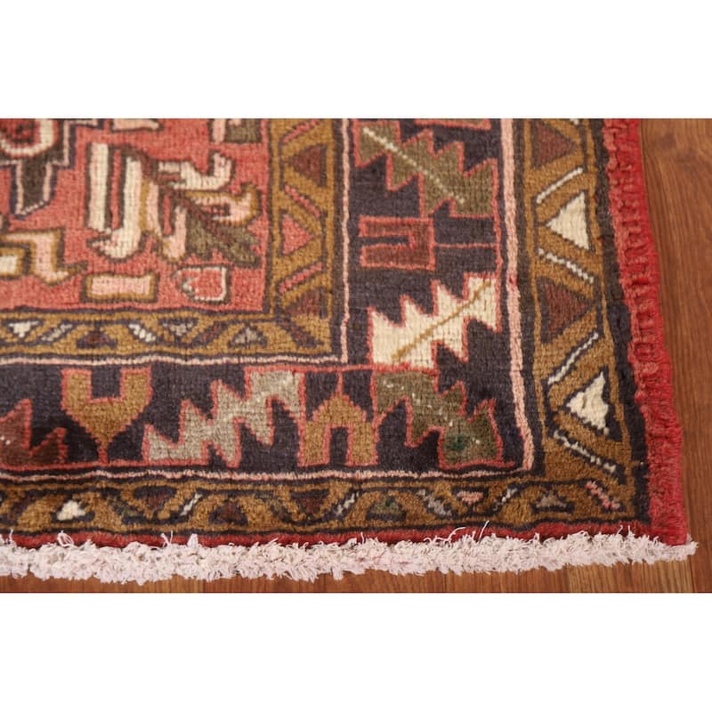Geometric Pink Heriz Persian Vintage Runner Rug Handmade Wool Carpet - 3'10"x 10'1"