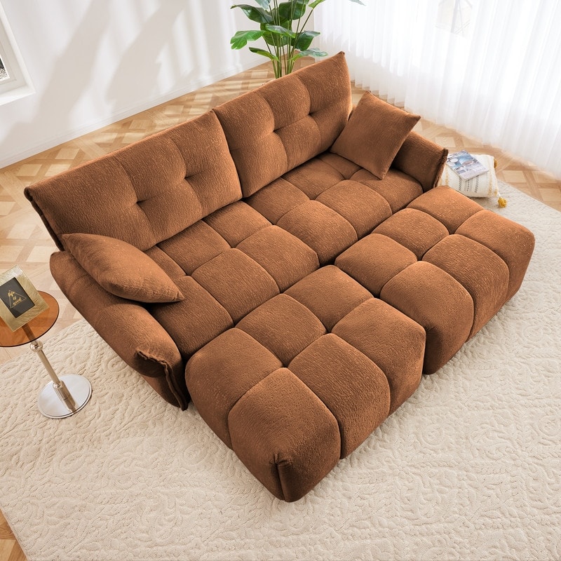78.7" Chenille Two Seater Upholstered Sofa, 2 Ottoman