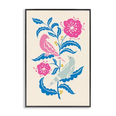 Stupell Minimal Bird Couple on Leaves Framed Giclee Art Design By Hannah Moren