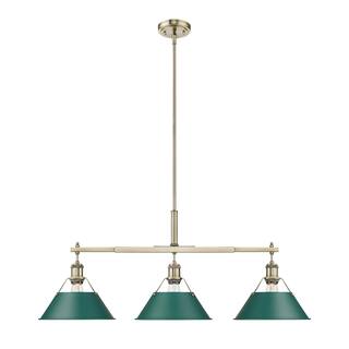 Yep by Golden Lighting Orwell 3-light Island Light in Aged Brass and Pine Green shade - 3 Light Linear Pendant