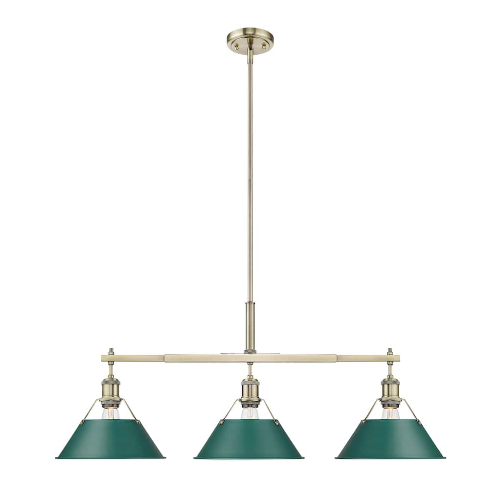 Yep by Golden Lighting Orwell 3-light Island Light in Aged Brass and Pine Green shade - 3 Light Linear Pendant