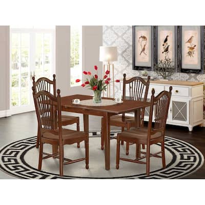 HomeStock 5-Pc Mahogany Finish Solid Wood Top-Rectangular Dining Room Set with Butterfly Leaf-Seats 4