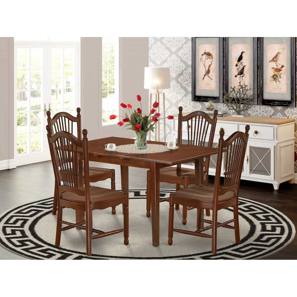 HomeStock 5-Pc Mahogany Finish Solid Wood Top-Rectangular Dining Room Set with Butterfly Leaf-Seats 4