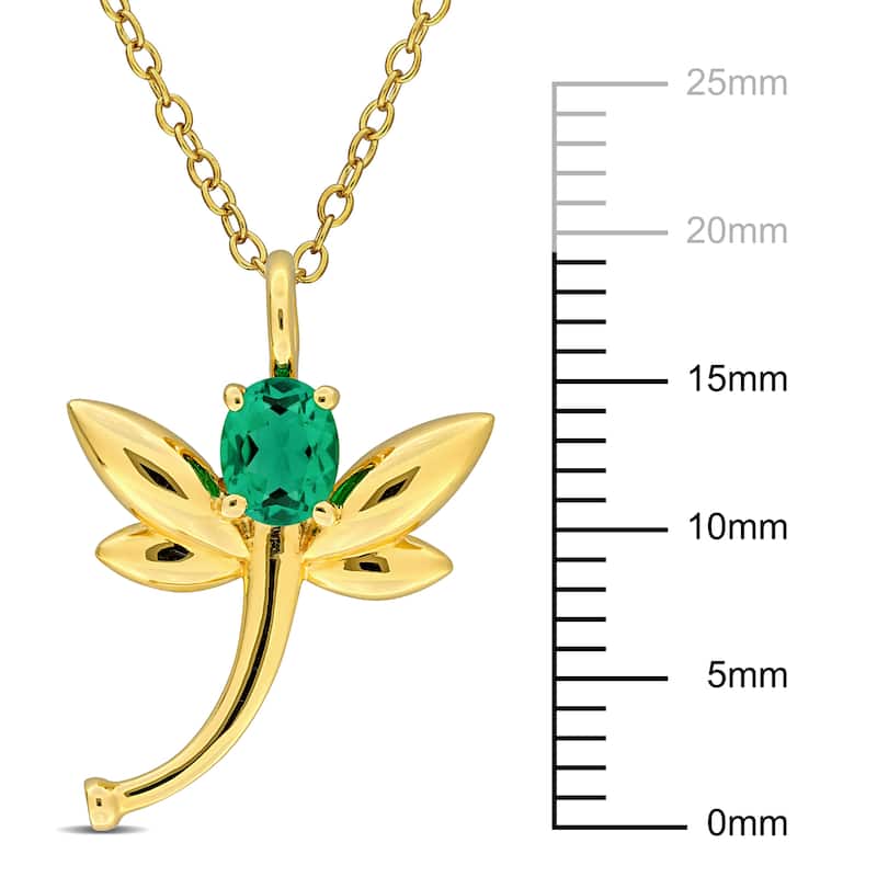 Miadora 1/3ct TGW Created Emerald Diamond Accent Dragonfly Necklace Yellow Silver