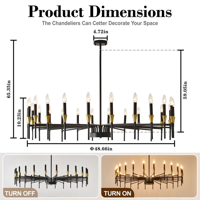 48-Inch Modern Black Farmhouse Chandelier，16-Light Industrial Round Hanging Light Fixture