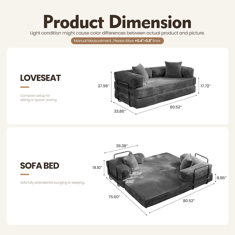 OVIOS Supreme Soft Fluffy Loveseat Sleeper Sofa