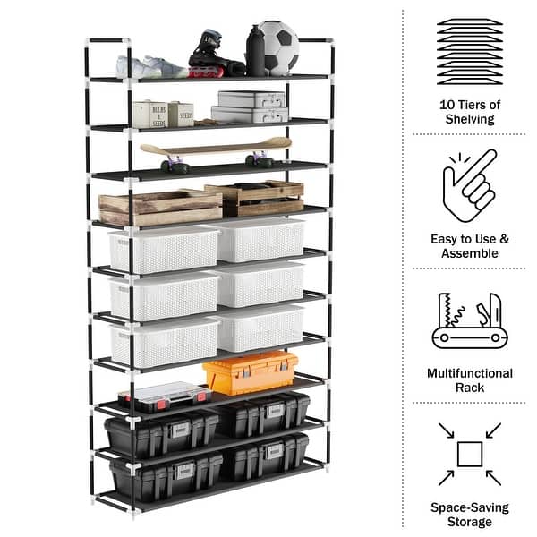 10 Tier Storage and Organization Shoe Rack by Lavish Home, Black