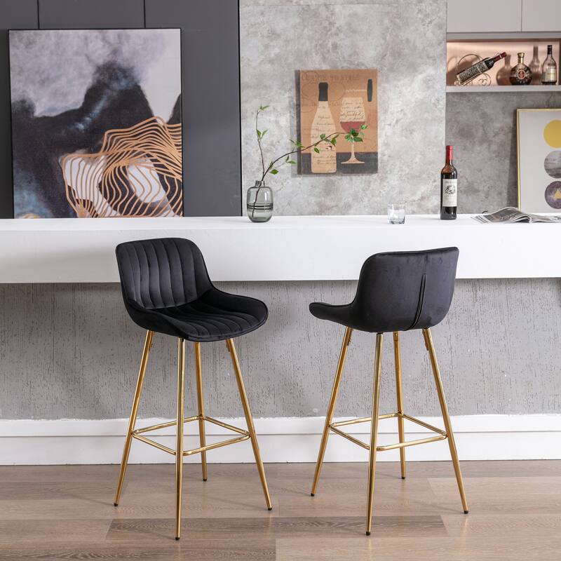 Bar Stools with Chrome Footrest and Base Velvet