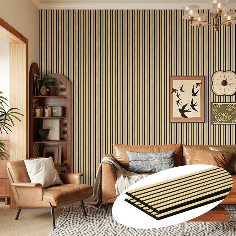 2Pcs Wood Slat Acoustic Wall Panels - 2pcs x 94.5" x 23.6" - White Oak