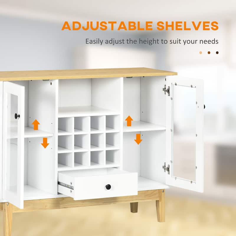 HOMCOM Glass Door Kitchen Sideboard, Buffet Cabinet with 12-Bottle Wine Rack, Drawer and Shelves, Coffee Bar Cabinet