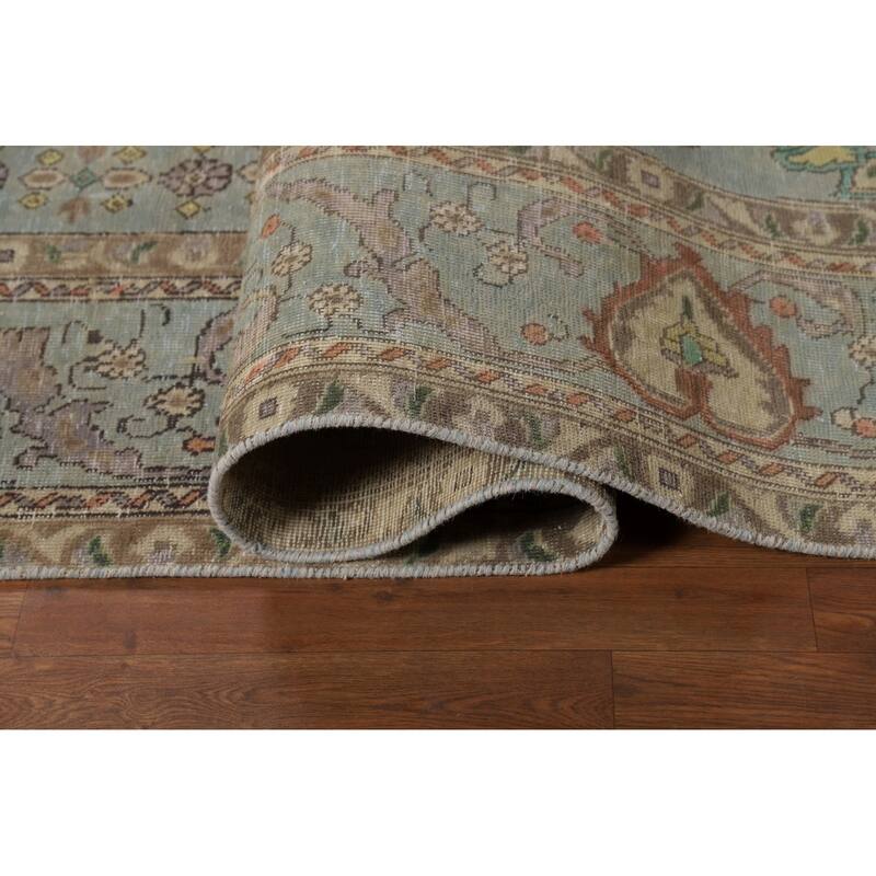 Hand Knotted Oriental 100% Wool Carpet Traditional Medallion Navy Blue & Blues Tabriz Area Rug - 10' 9'' X 7' 8''