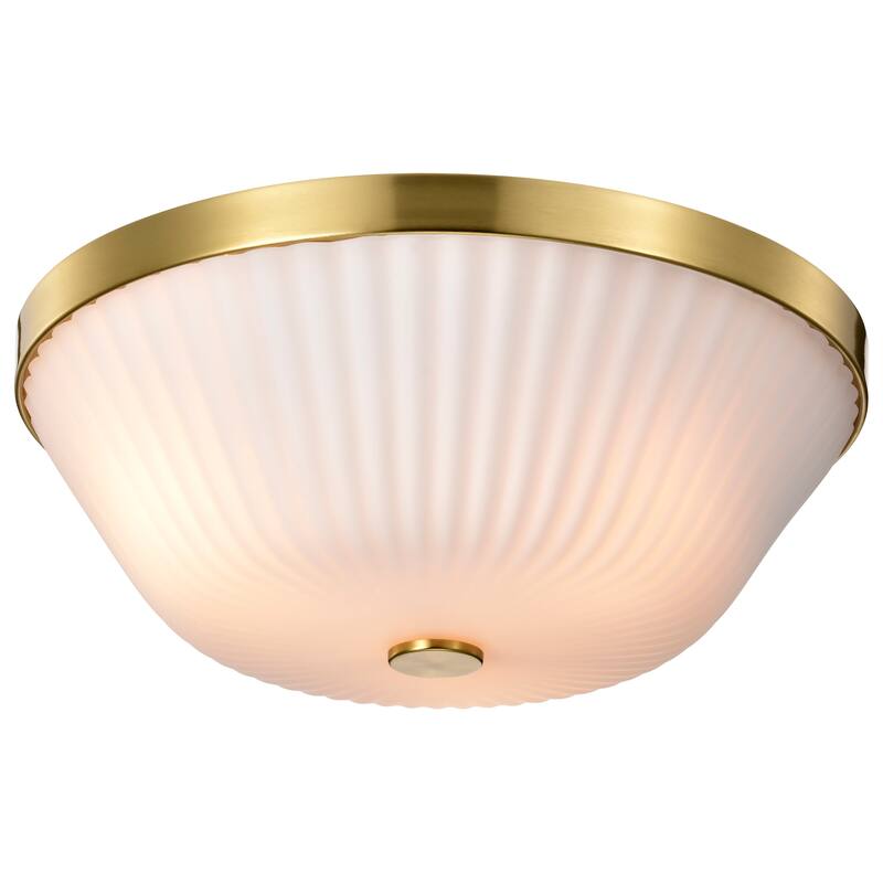 Royale 3 Light Flush Mount Burnished Brass Finish Ribbed White Glass - Burnished Brass