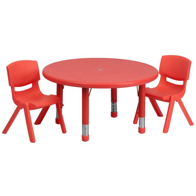 33" Round Plastic Height Adjustable Activity Table Set with Chairs