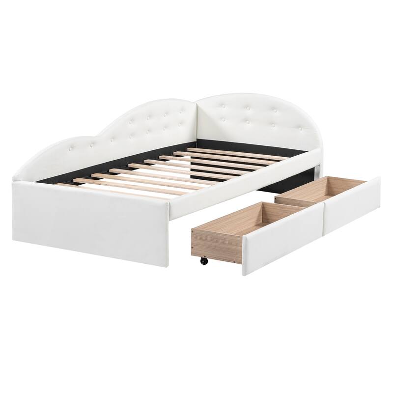 Twin Size PU Upholstered Tufted Daybed with Two Drawers