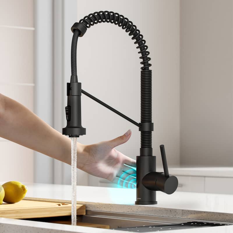 Kraus Bolden 2-Function 1-Handle Commercial Pulldown Kitchen Faucet - KSF-1610 - 18 3/4" Height (Touchless Sensor) - MB - Matte Black