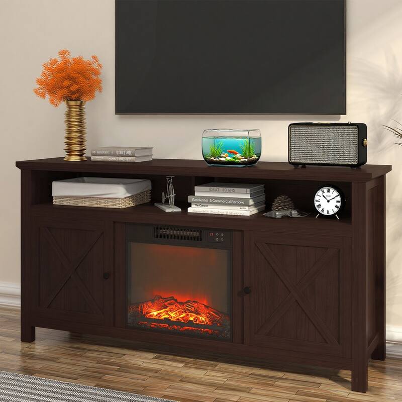 Farmhouse 58 inch TV Stand with 18" Electric Fireplace, Remote Control