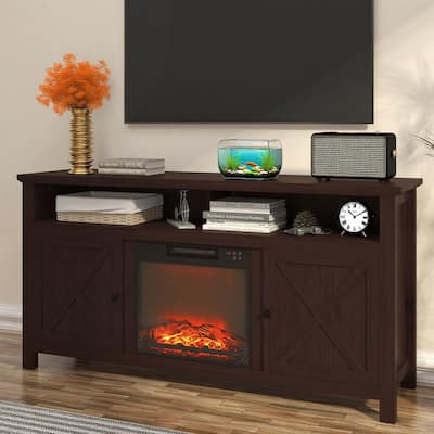 Farmhouse 58 inch TV Stand with 18" Electric Fireplace, Remote Control
