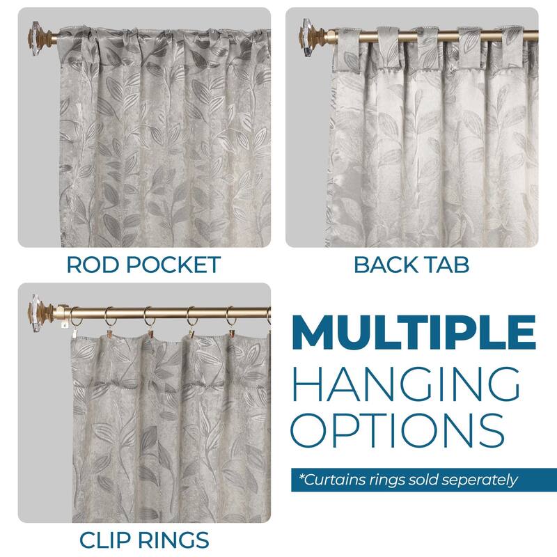 Superior Leaves Machine Washable Room Darkening Curtains with Back Tabs, Set of 2