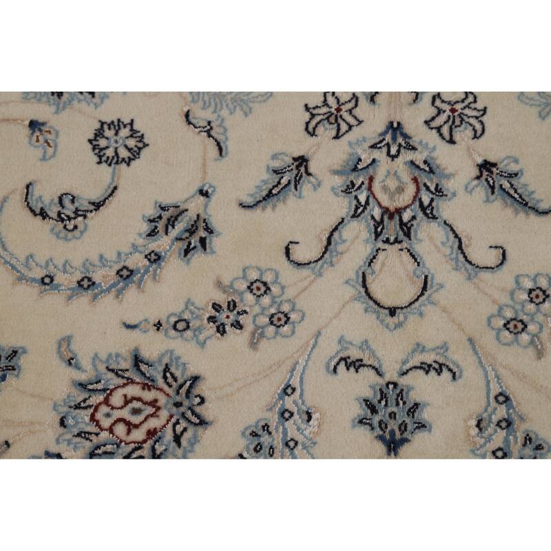 Wool & Silk Vegetable Dye Floral Nain Persian Area Rug Handmade Carpet - 8'2"x 10'9"