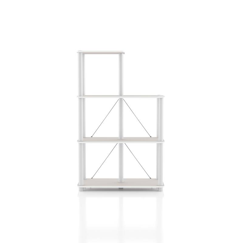 DH BASIC Modern Wood Shelving Unit with storage - Tier Shelves, Cube Ladder Shelf by Denhour
