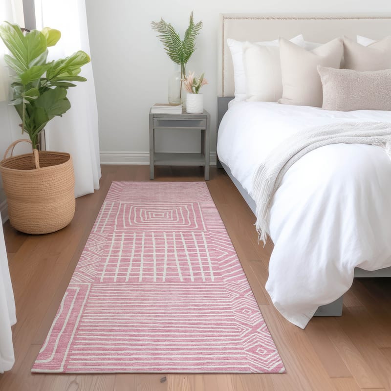 Machine Washable Indoor/ Outdoor Modern Mosaic Chantille Rug - Pink - 2'3" x 7'6"