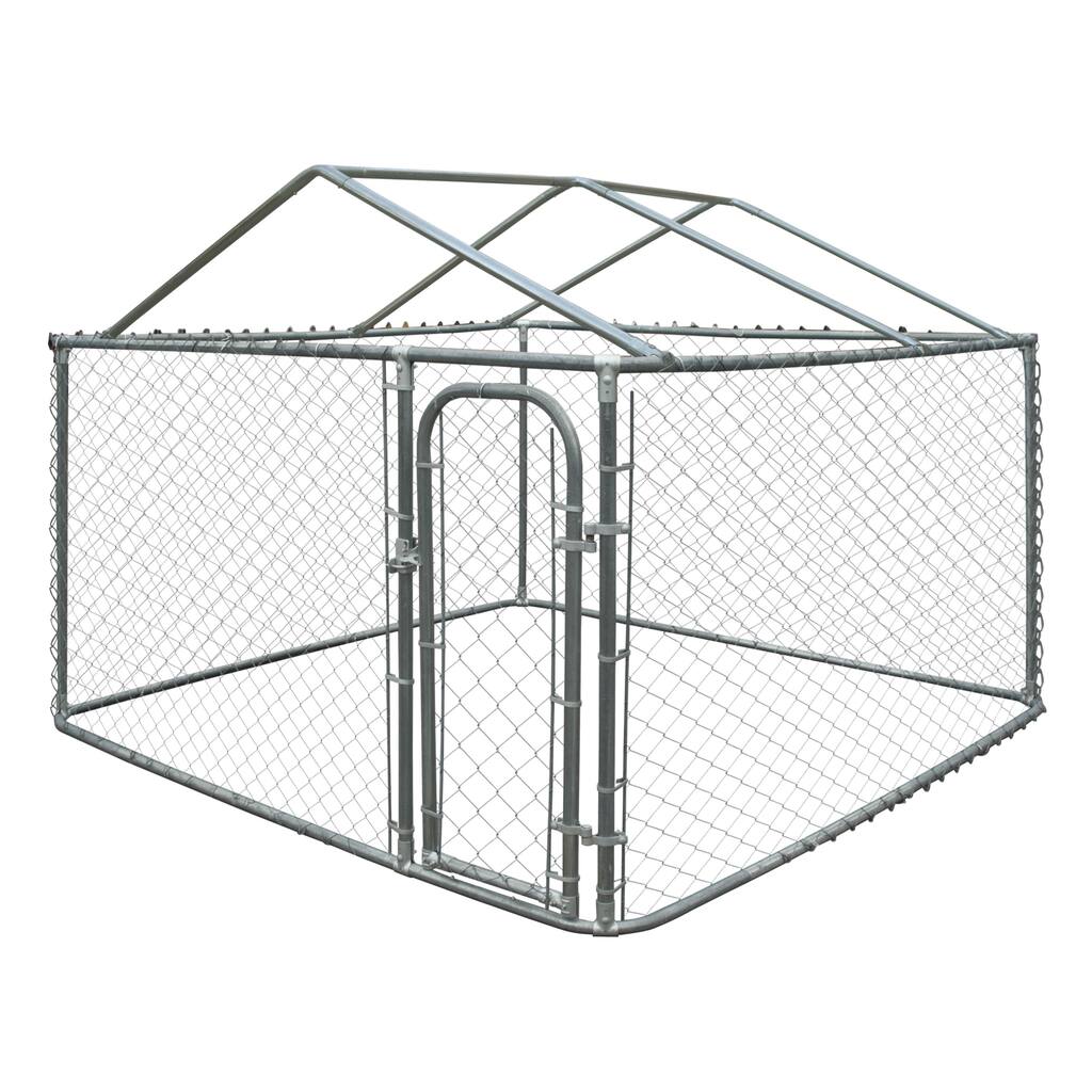 ALEKO DIY Chain Link Box Dog Kennel With Roof Frame