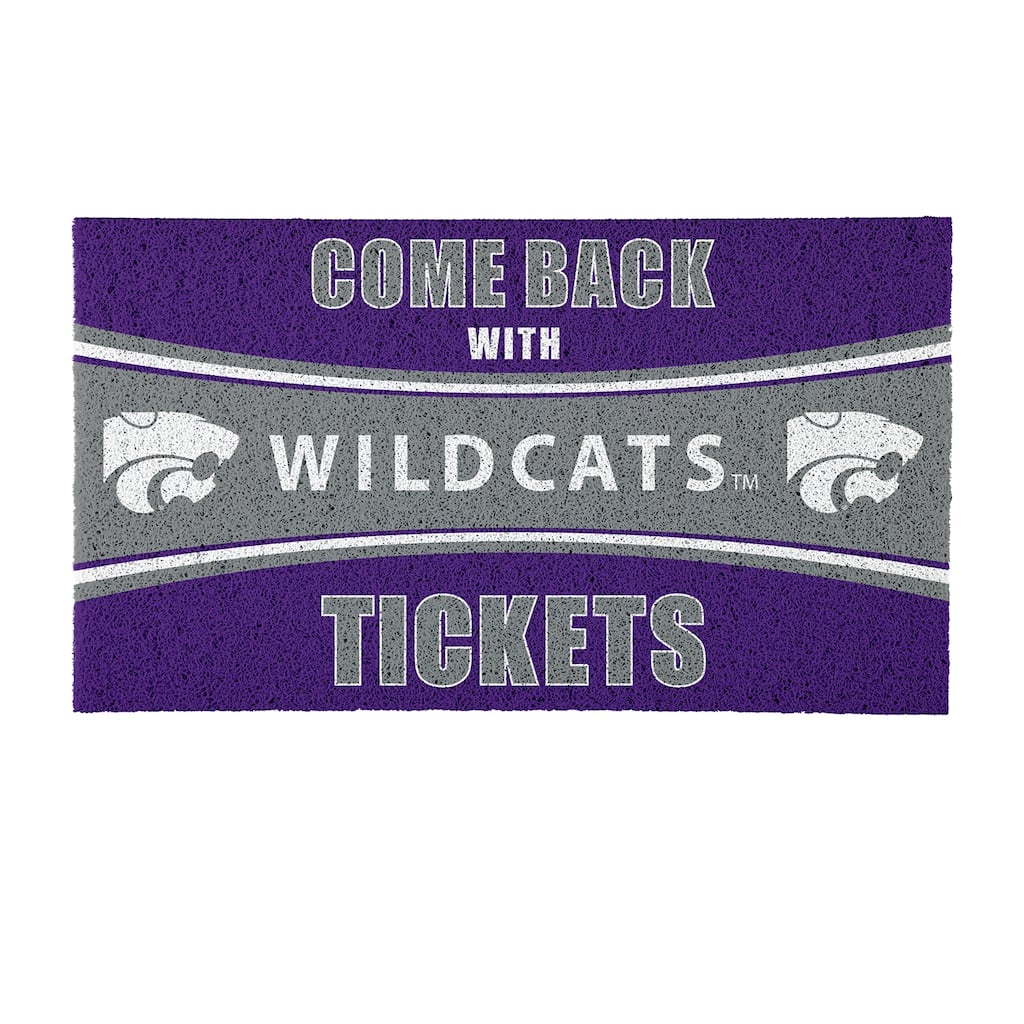 Kansas State University 28 in. x 16 in. PVC "Come Back With Tickets" Trapper Door Mat