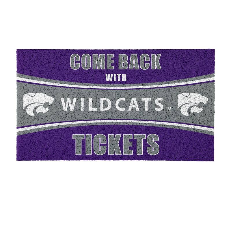Kansas State University 28 in. x 16 in. PVC "Come Back With Tickets" Trapper Door Mat