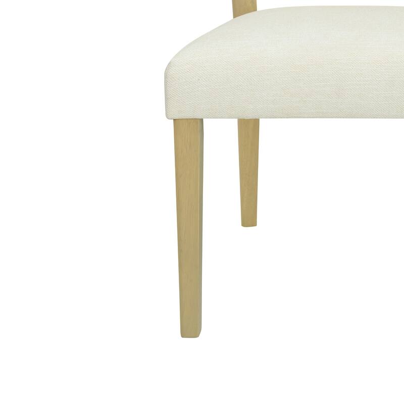 Fabric Dining Chairs Set of 2, Ergonomic Kitchen Side Chairs, Upholstered Accent Chair with Rattan Back & Solid Wood Legs