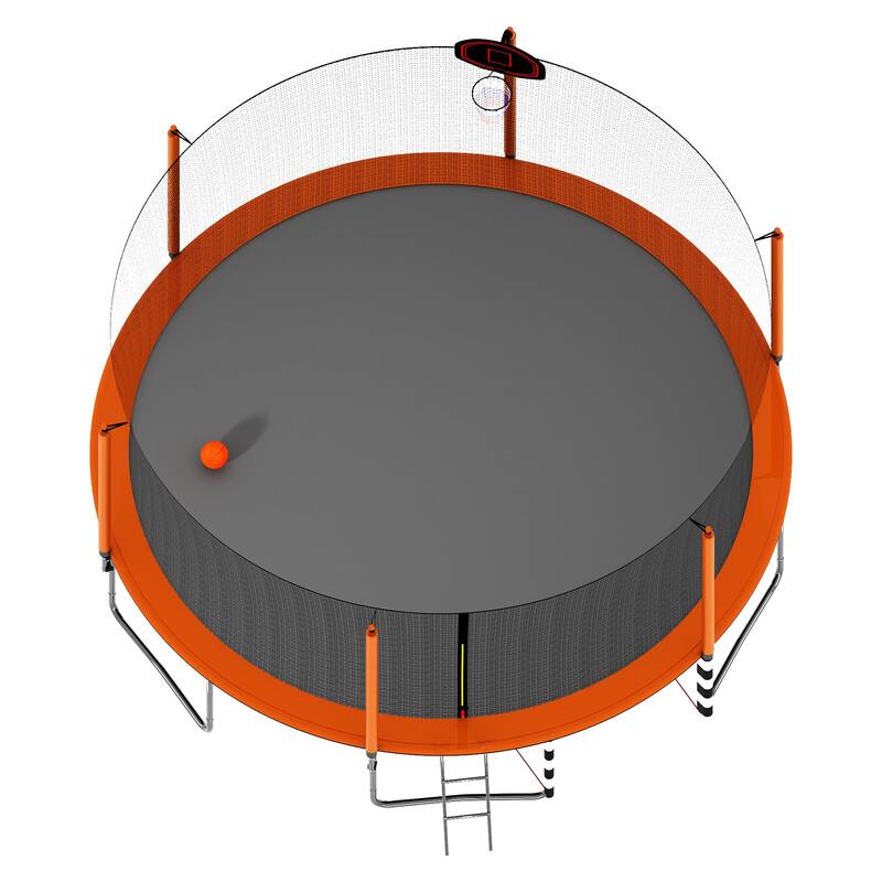 16FT Trampoline with Basketball Hoop, Pump, Ladder, Soccer Goal & Inner Safety Enclosure - Orange
