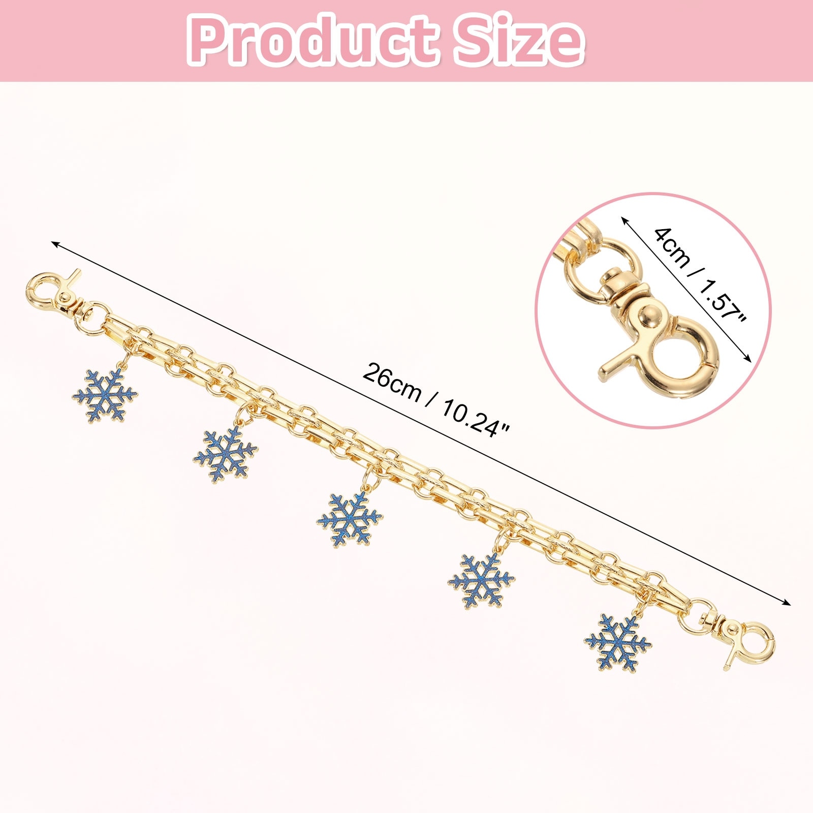 Purse Extender Chain Strap, Bag Accessories Charm for Women Handbags Handle Replacement Decoration with Snowflake Pendant