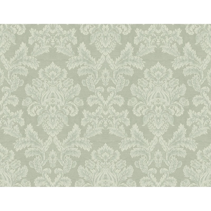 Seabrook Designs Imogene Acanthus Damask Unpasted Wallpaper - 27 in. W x 27 ft. L - Metallic Seafoam